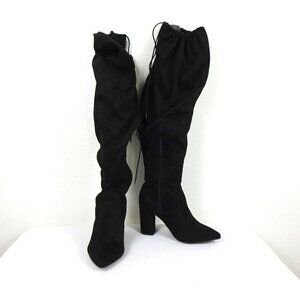 JustFab Aubriana Boots Over The Knee Heeled Suede Women's Size 8 Black Vegan